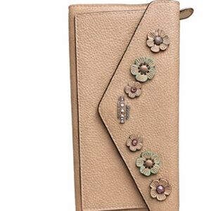 Coach Soft Wallet with Crystal Tea Rose in polished pebble leather